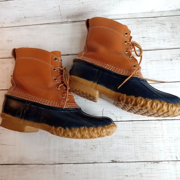 Vintage LL Bean Size 7 Women's Hunting Duck Boot Blue Tan - Picture 9 of 11